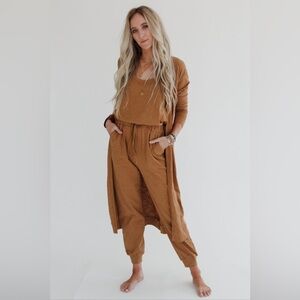 NEW WITHOUT TAGS THREE BIRD NEST CAMEL TEXTURED JUMPSUIT